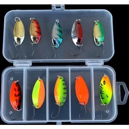 WALK FISH 10Pcs Spinner Bait Set With Box Sequins Baits Metal Bait Fishing Lure Treble Hooks Artificial Bait Pike Fishing Tackle