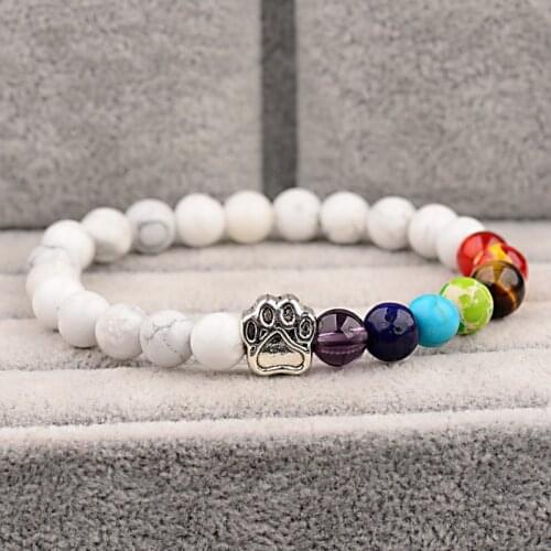 Vintage Silver Color Bear Paw Beads Bracelet For Women 7 Chakra&White &Tiger Eye Stone Bracelets & Bangles Dropshipping AB252