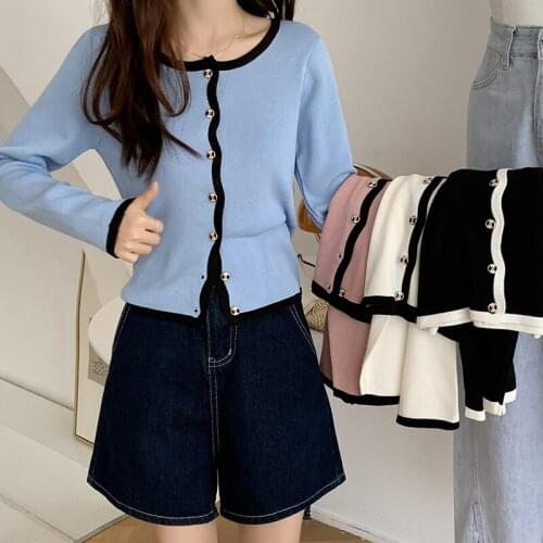 Knitted Open Stitch Sweaters Women Solid O-Neck Long Sleeve Sueters De Mujer Korean Clothing Spring Autumn All-match Top Femme