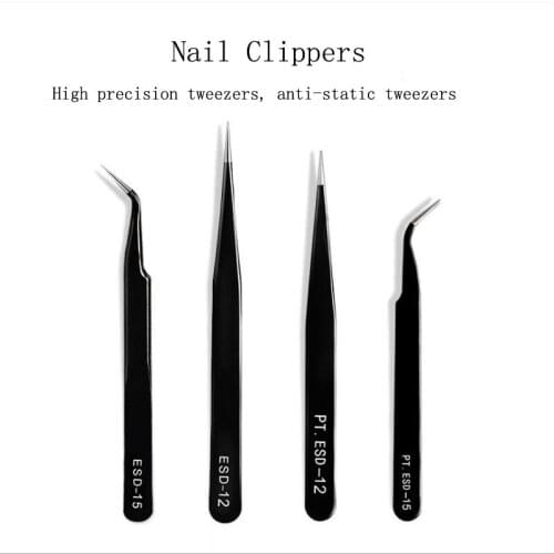 1 Set / 2 Pcs Quality Stainless Steel Nail Tools Eyelash Extension Tweezers Nippers Pointed Clip Straight Tweezer&Bend Tweezer