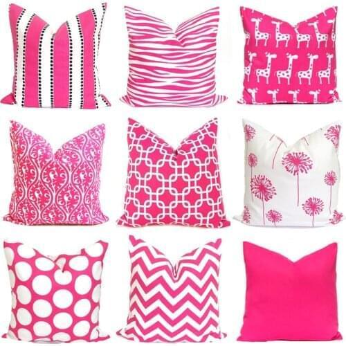 1PC Polyester Pillow Case Fuchsia Pink Flower Striped Printed Comfortable Pillow Cover For Bed Throw Single Pillow Cover 45*45cm