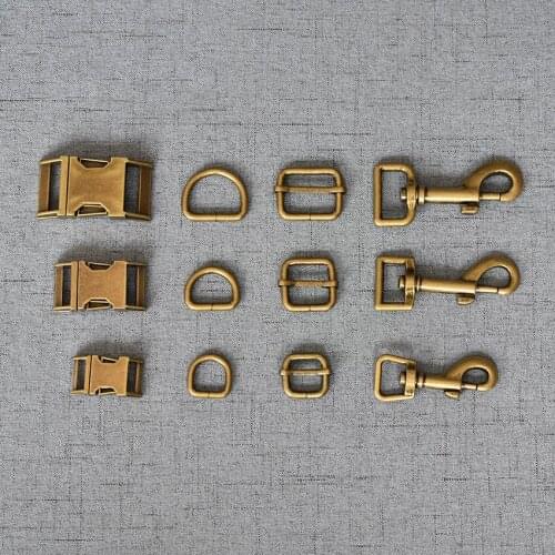 100 Sets 15mm/20mm/25mm Antique Brass Metal Buckle Adjust D Ring Dog Clasp Environmental DIY Accessory Cat Collar Accessories