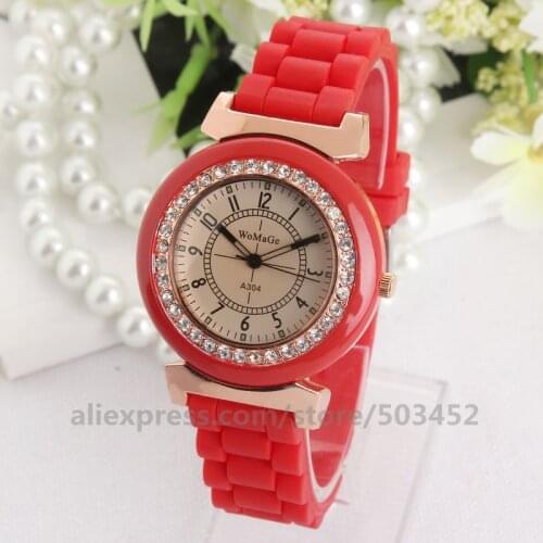 100pcs/lot Womage A304 Kids Watch Cute Wristwatch Silicone Belt Ladies Watches Zirconia Student Curren For Boy Girl