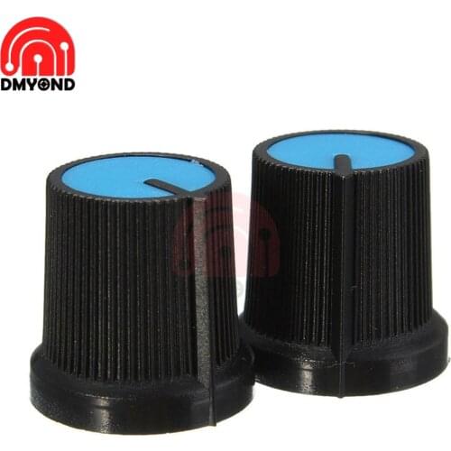 20pcs 6mm Knob Plastic For Rotary Taper Potentiometer Hole Volume Control CAPS For Wh148 Black Blue Face Plastic