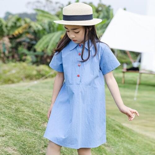2021 Girl Dress Summer Blue Kids Dresses for Girls Fashion Teenage Princess Costume 4 6 8 10 12 14 Yrs Children Clothing