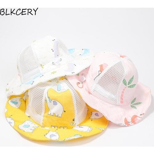 2021 Summer New Sun Hat Lovely Cartoon Baby Breathable Mesh Beach Bucket Cap Children Protection Fisherman Hats for Little Kids