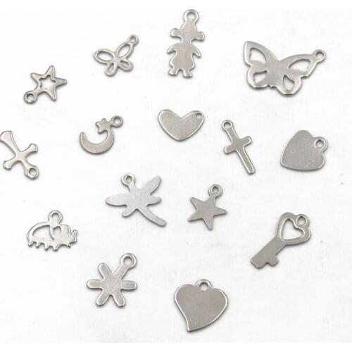 50 pcs 15 styles 316 stainless steel metal stamping blank Diy Animal Herat Charm pendant necklace accessories