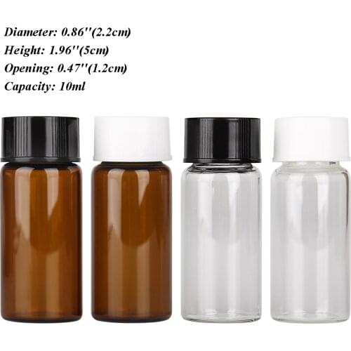 50pcs Diameter 22mm 10ml Amber/Transparent Glass Bottles Ink Perfume Bottle Jars Vials with Plastic Lids for Craft Accessory DIY