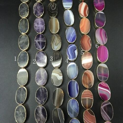 6 Stone Choice,11pcs/strand Gold Edged Oval Slab Slice Pendants Natural Gems Labradorite Amethysts Agates Nugget Beads Jewelry