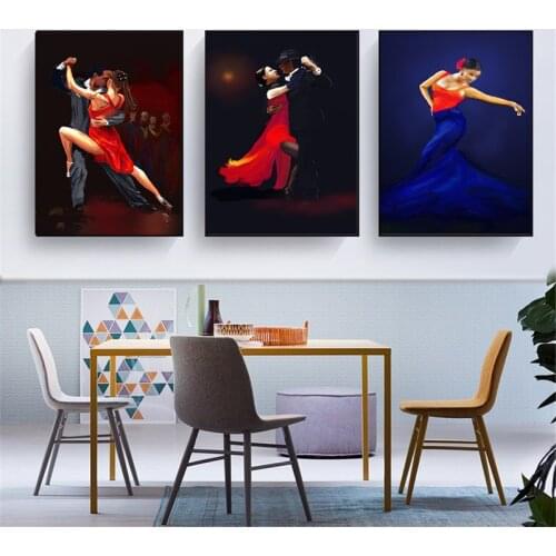 Abstract OilPainting Dance Posters Vintage Tango Home Decoration Wall Art Pictures Charming Women Party DANCER Art Free shipping