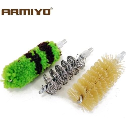 Armiyo 3pcs/set 12GA 18.5mm Barrel Cleaner Wool Metal Bristle Gun Bore Brush Hunting Cleaning Kit Accessories Thread Size 10-32T