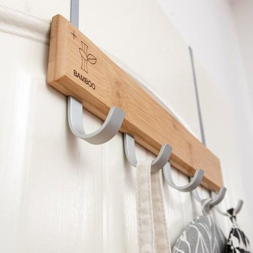 Bamboo Home Storage Organization Hooks Bedroom Door Hanger Clothes Hanging Rack Holder Hooks for Bags Towel 5hook