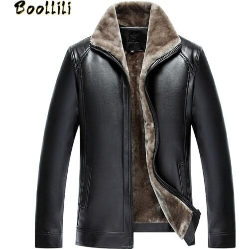 Boollili Fashion mens winter leather jackets And Coats Suit Collar PU Leather Jackets Men Slim Faux Fur Collar Clothes For Man