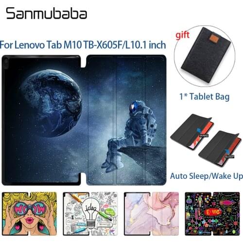 Sanmubaba Tablet Case For Lenovo Tab M10 10.1 inch TB-X605F/L PU Leather Folio Flip Stand Smart Funda Coque Auto Sleep Wake Up
