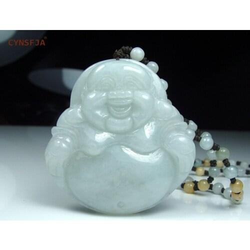 CYNSFJA Real Certified Natural A Grade Burmese Jadeite Amulets Charms Buddha Jade Pendant High Quality Hand Carved Best Gifts