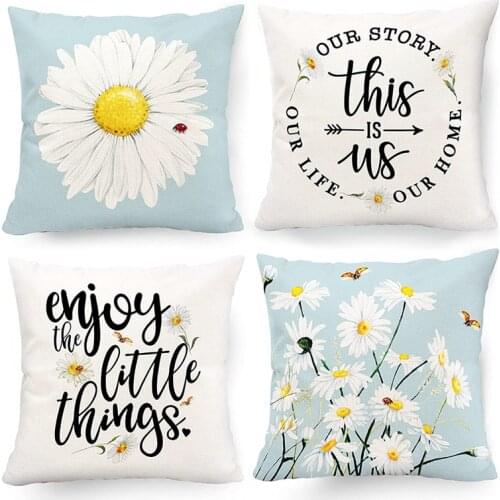 Decorative Pillow Covers 18 X 18 Daisy Decor Outdoor Summer Couch Throw Pillow Cover Case Set of 4 for Sofa Home Decor