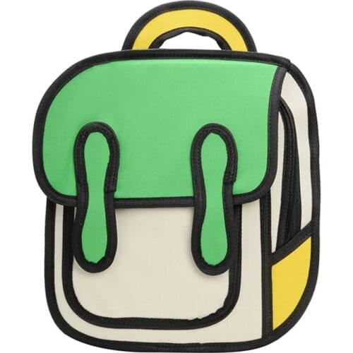 3D Jump Style 2D Drawing Kids Cartoon Backpack School Comic Bookbag
