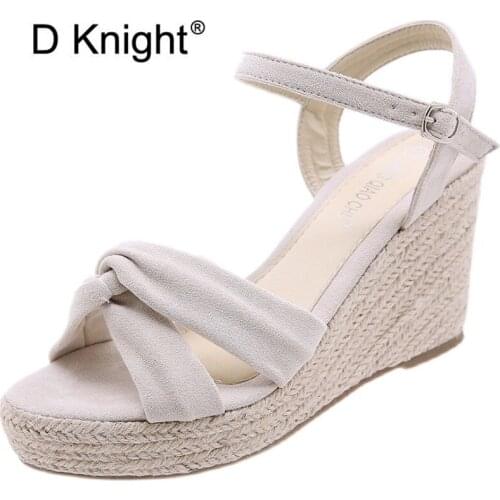 2021 New Summer Espadrilles Wedges Straw Bohemian Sandals Womens Shoes Leisure Cross Strap Open Toe High Heel Sandal Lady Shoes