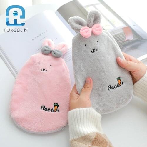 FURGERIN Rabbit Hot Water Bag Bottles hot water bottle warmer with villous cover Portable Cute Hand Warmers Women hand heater