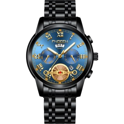 Hot Luxury Watch New Fenzun Watch Mens Fashion Black Watch Mens Flywheel Steel Band Black King Kong Non-mechanical Mens Watch