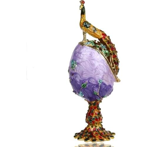 H&D Hand Painted Animal Trinket Box Enameled Russia Egg Style Decorative Hinged Jewelry Storage Unique Gift for Home Decor