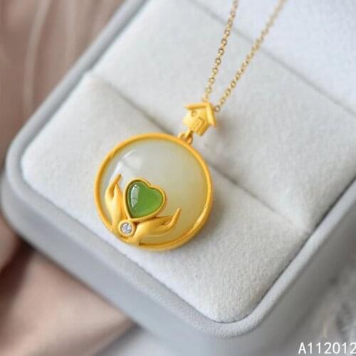 KJJEAXCMY fine jewelry natural white jade 925 sterling silver luxury girl new pendant necklace chain support test hot selling