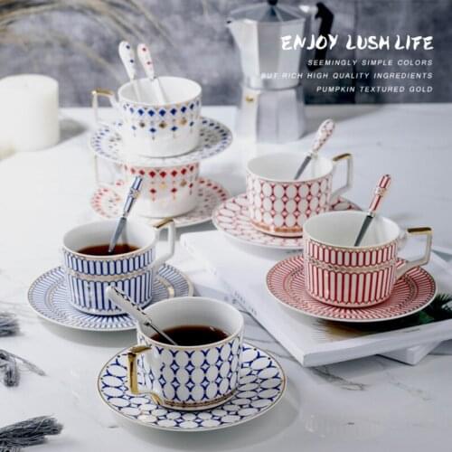 British Style Ceramic Coffee Cup Luxury Moroccan With Plate with Gold Handel 250ml Cappuccino Afternoon TeaCup for Wedding
