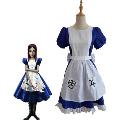 Game Alice Madness Returns Cosplay Costume Halloween Carnival Uniforms Blue Maid Outfit Apron Dress Servant Suit Custom Made
