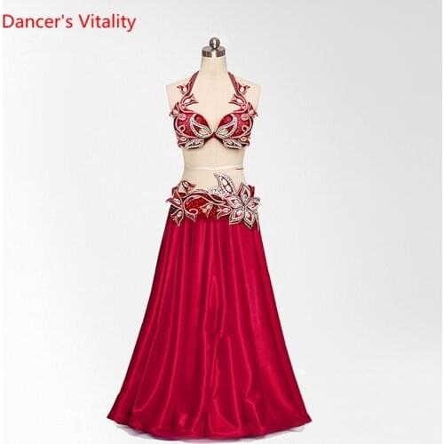 Sexy Luxury Belly Dance Suits Women Stage Performance/Competition Clothes High-grade Customization Red Wine 3pcs Set Costumes