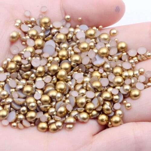 Matte Gold Half Round Pearls 2mm-12mm Round Flatback Glue On Resin Beads DIY Jewelry Making Nails Art Decorations