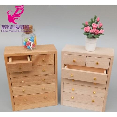 1:12 Doll house mini furniture chest of drawers solid wood multi-drawer storage locker 1/8 bjd doll furnishing