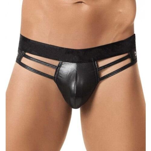 Men Vinyl Lingerie Underwear Black Open Crotch Sexy Bondage G-String Thongs Low Waist Erotic Fetish G-Strings Underwear XL
