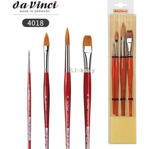 Da Vinci Watercolor Series 4018 CosmoTop Spin Paint Brush Set,Synthetic with Bamboo Brush Mat, 4 Brushes (Series 5580,5584,5880)