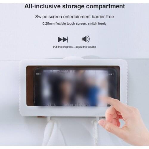 Wall Mounted Tablet Or Phone Holder Waterproof Case Box All Covered Mobile Phone Shelves Self-Adhesive Shower Accessories