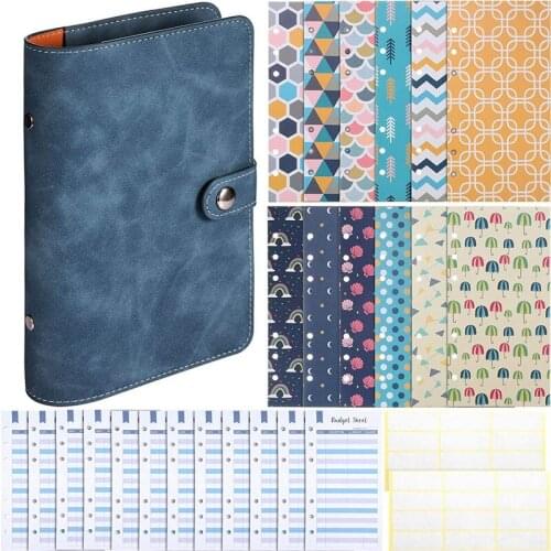 PPYY-A6 PU Leather Notebook Binder ,6 Rings Binder Cover, 12 Pieces Budget Envelopes System, Expense Budget Sheets