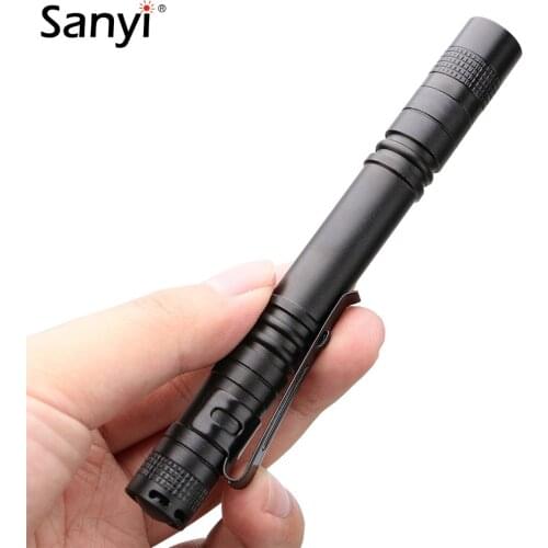 Sanyi 1 Mode Mini Portable Flashlight Small Penholder XPE-R3 LED Penlight Night Walking Work Lighting Car Maintenance Torch AAA