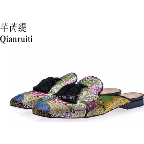 Qianruiti Brand men Multicolor Slippers Summer Men Shoes Men Half Slippers High Quality Men Leather Casual Shoes Loafers