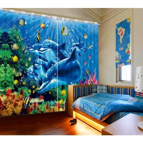Luxury Blackout 3D Curtains For Living room Bedding room Office ocean dolphin custom curtains