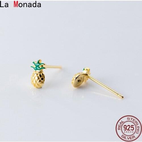 La Monada Silver Stud Earrings For Girls Piercing Ear Womens Earrings Stud Fruit Small Earrings For Women Silver 925 Pineapple