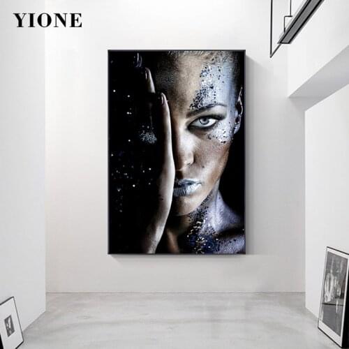 Modern Art Gold Silver Woman Canvas Painting Cool Girl Face Wall Poster Custom Figure Picture Print Living Room Bedroom Decor