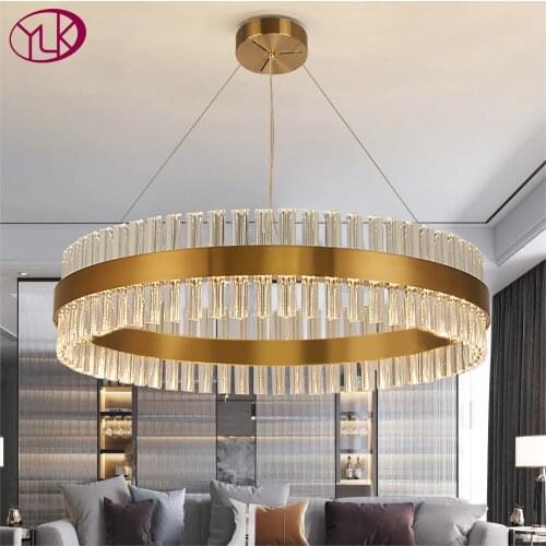 Modern led chandeliers in the living room ring crystal chandelier for dining room hanging circle cristal lamps gold-bronze light