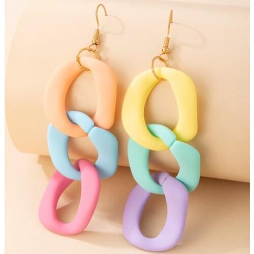 Tocona Colorful Long Chain Drop Earrings for Women Punk Hollow Out Geometry Dangle Earrings Jewelry Wholesale Серьги 13932