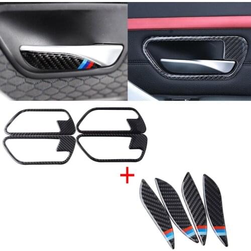 Carbon Fiber Car Door Window Internal Handle Panel Frame Cover Trim Strips Sticker Set For BMW 3 Series F30 F34 2013-2018