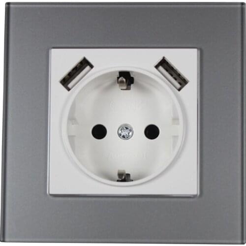 USB Wall Socket Free shipping Double USB Port 5V 2A usb wall outlet high quality usb outlet Grey color F2-01H