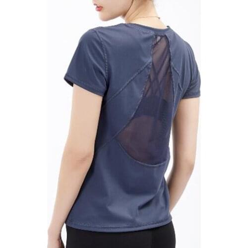 Solid Color mesh stitching t-shir Women Fitness Short Sleeve Crop Top Workout Tops Gym Clothes Sportswear Running T-shirts