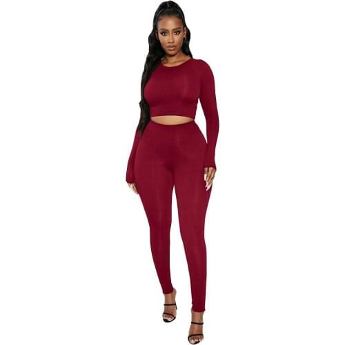Womens Two Piece Set Autumn Fall Tracksuit 2021 Long Sleeve O-neck Bandage Crop Top and Fitness Jogger Pant Workout Sweatsuit