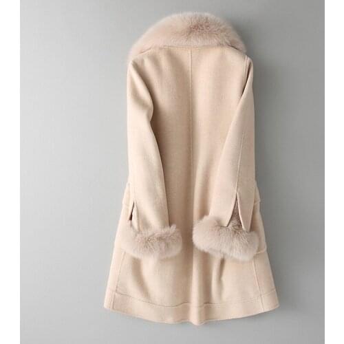 Womens Female Rabbit Liner Wool Coat Winter Jacket Women Fox Fur Collar Woolen Coats Warm Parka MY4228