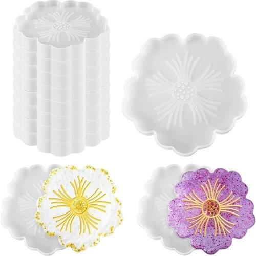 10 Pieces Flower Coaster Mold Silicone Agate Coaster Mold Epoxy Resin Casting Molds DIY Tray Resin Mold for Cup Mats