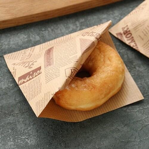 100pc English Pattern Kraft Paper Sandwich Donut Bread Bag Hamburger Paper Bags Food Packing Restaurant Supply Pouches