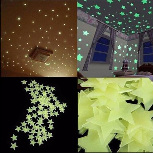 100pcs Stars Wall Stickers Decal Glow In The Dark Baby Kids Bedroom Home Decor Color Luminous Fluorescent Sticker free shipping